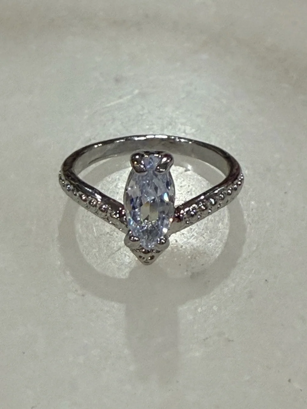 Solitaire Marquise Blue Cubic Zirconia Ring in Silver Size 6.75